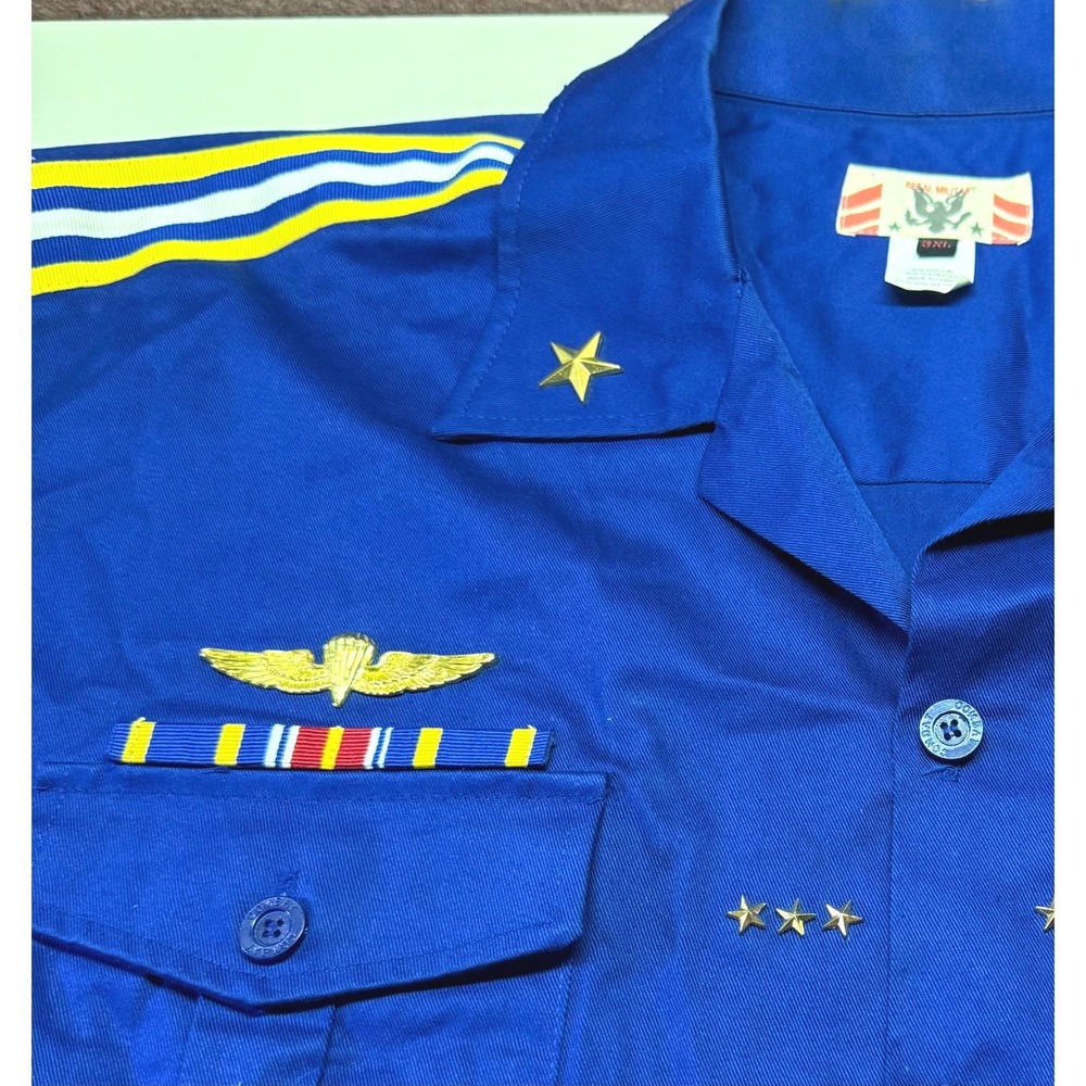 Regal Military Combat Shirt Blue Button Front Uniform Costume Men's 3XL Y2K Rap - Picture 8 of 12